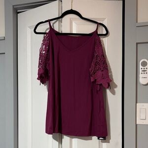 NWT Chic Cold Shoulder Lace Blouse - Burgundy